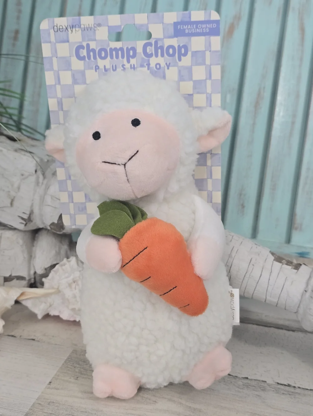 Chomp Chop Plush Dog Toy Lamb Holding Carrot - Squeaky Toy